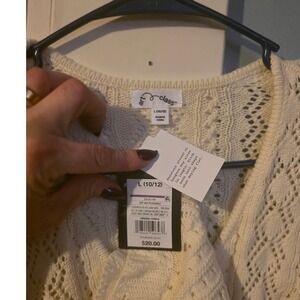 Art Class Cream Crochet Lace Tie Front Cropped Cardigan Sweater Girls L 10 12